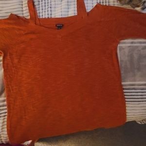 Torrid, size 3, rust orange, cold shoulder sweater